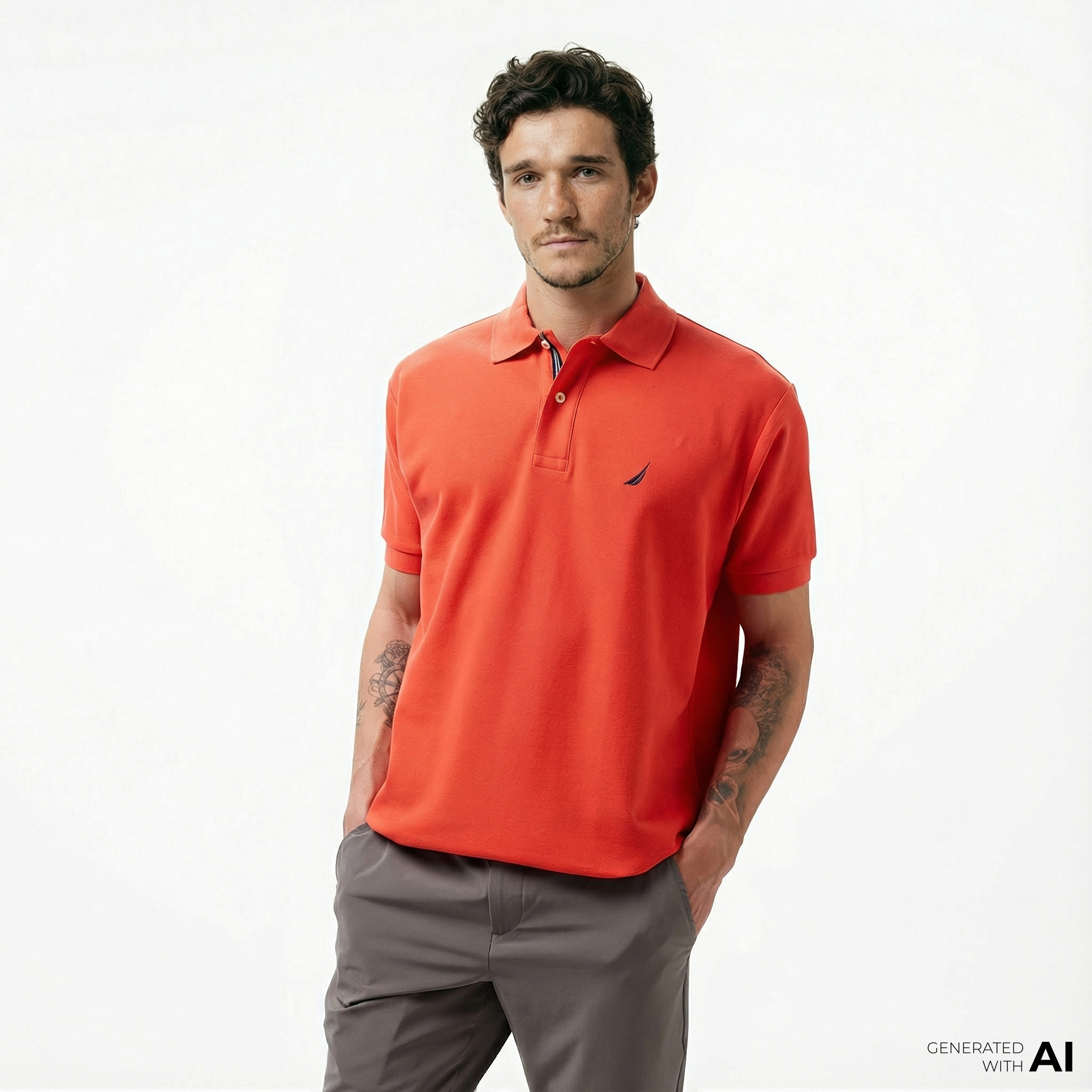  Nautica Erkek Turuncu Classic Fit Kısa Kollu Polo Yaka T-Shirt
