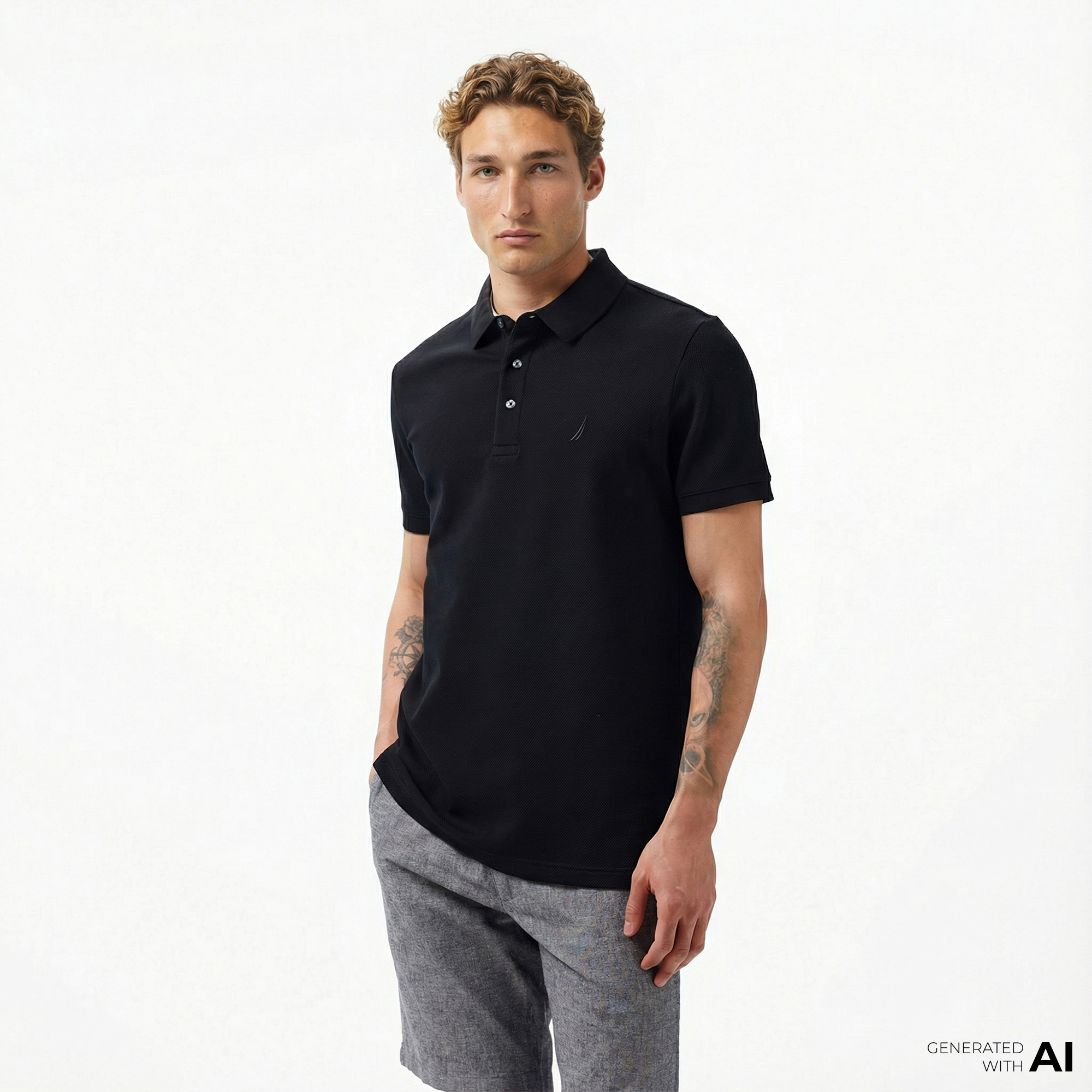  Nautica Erkek Siyah Slim Fit Kısa Kollu Polo Yaka T-Shirt