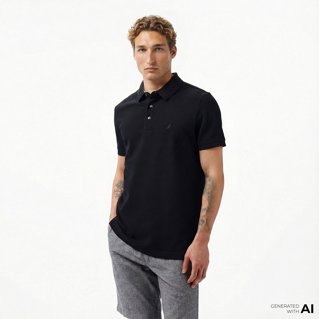  Nautica Erkek Siyah Slim Fit Kısa Kollu Polo Yaka T-Shirt