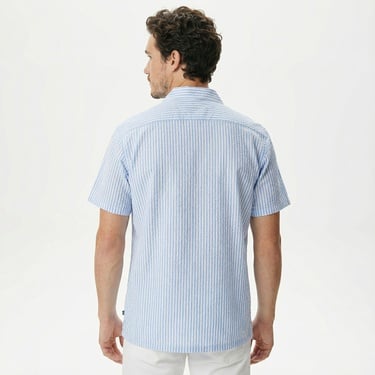  Nautica Erkek Mavi Classic Fit Kısa Kollu Çizgili Gömlek