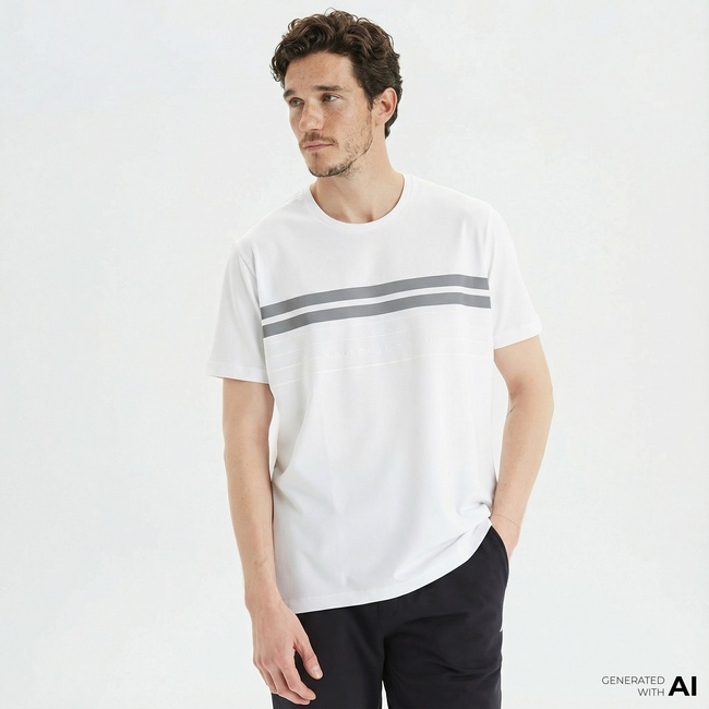  Nautica Erkek Beyaz Standart Fit Çizgili T-Shirt