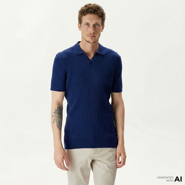  Nautica Erkek Mavi Classic Fit Kısa Kollu Kazak