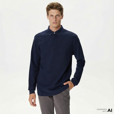  Nautica Erkek Lacivert Slim Fit Uzun Kollu Polo Yaka T-Shirt