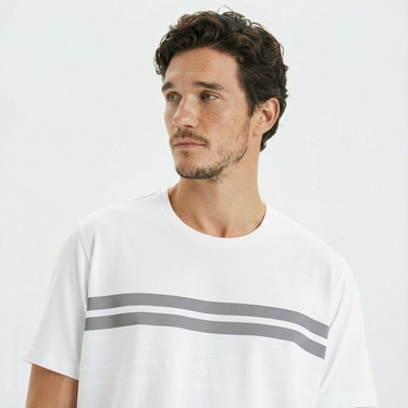  Nautica Erkek Beyaz Standart Fit Çizgili T-Shirt