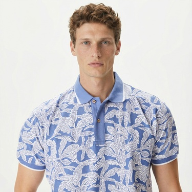  Nautica Erkek Mavi Classic Fit Kısa Kollu Baskılı Polo Yaka T-Shirt