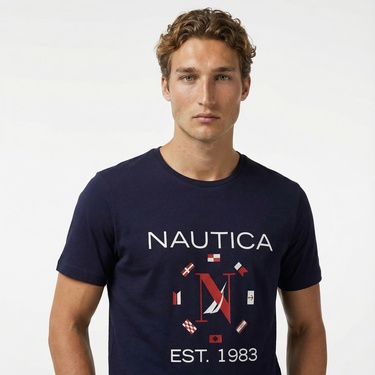  Nautica Erkek Lacivert Standart Fit Kısa Kollu Baskılı T-Shirt