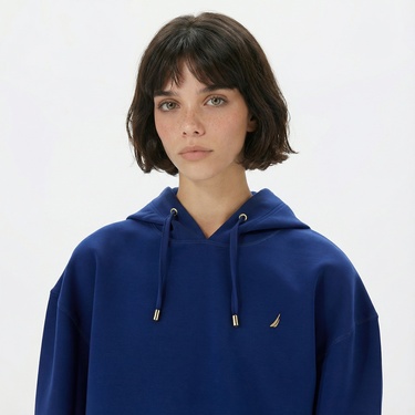  Nautica Kadın Mavi Relaxed Fit Kapüşonlu Hoodie