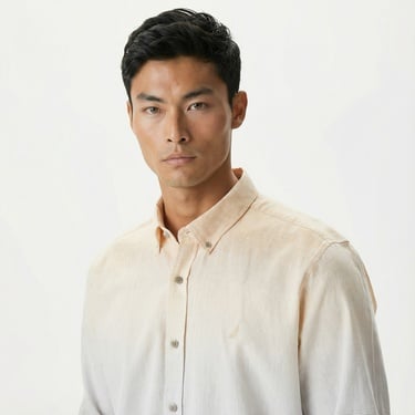  Nautica Erkek Bej Classic Fit Uzun Kollu Renk Bloklu Gömlek