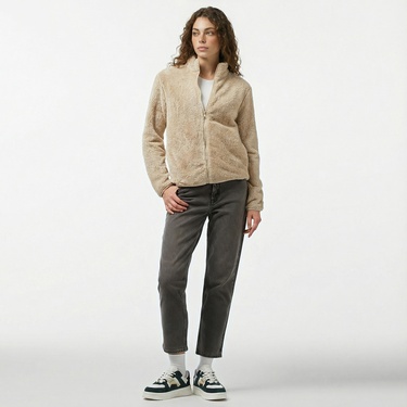  Nautica Kadın Bej Regular Fit Fermuarlı Peluş Sweatshirt