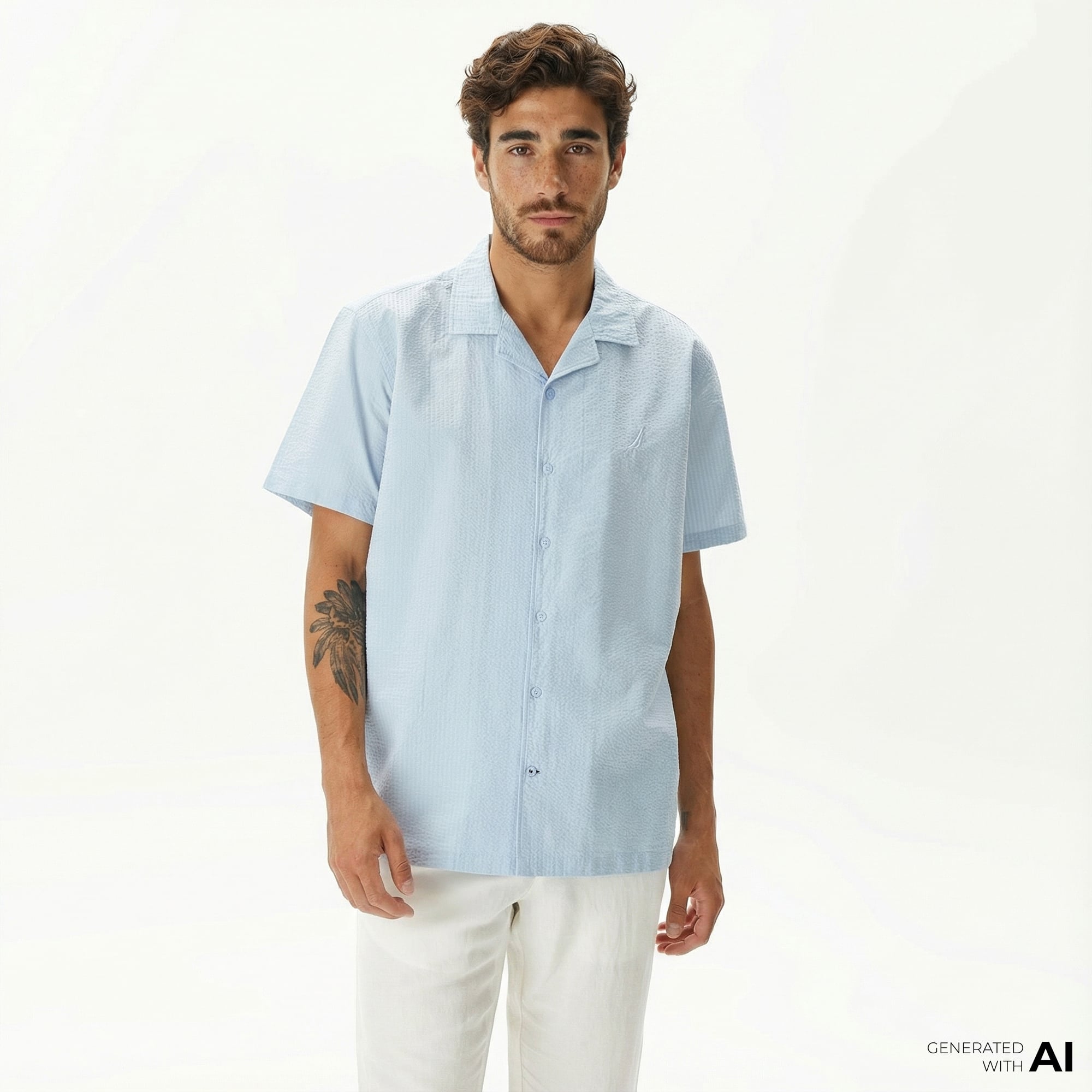  Nautica Erkek Mavi Classic Fit Kısa Kollu Gömlek