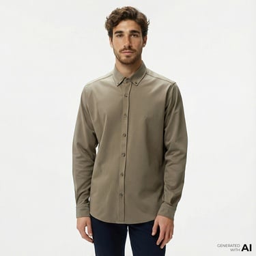  Nautica Erkek Haki Slim Fit Uzun Kollu Gömlek