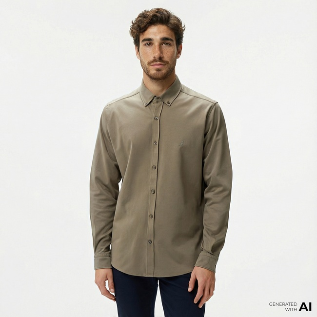  Nautica Erkek Haki Slim Fit Uzun Kollu Gömlek