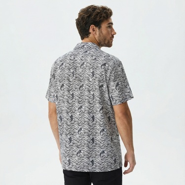  Nautica Erkek Beyaz Classic Fit Kısa Kollu Desenli Keten Gömlek