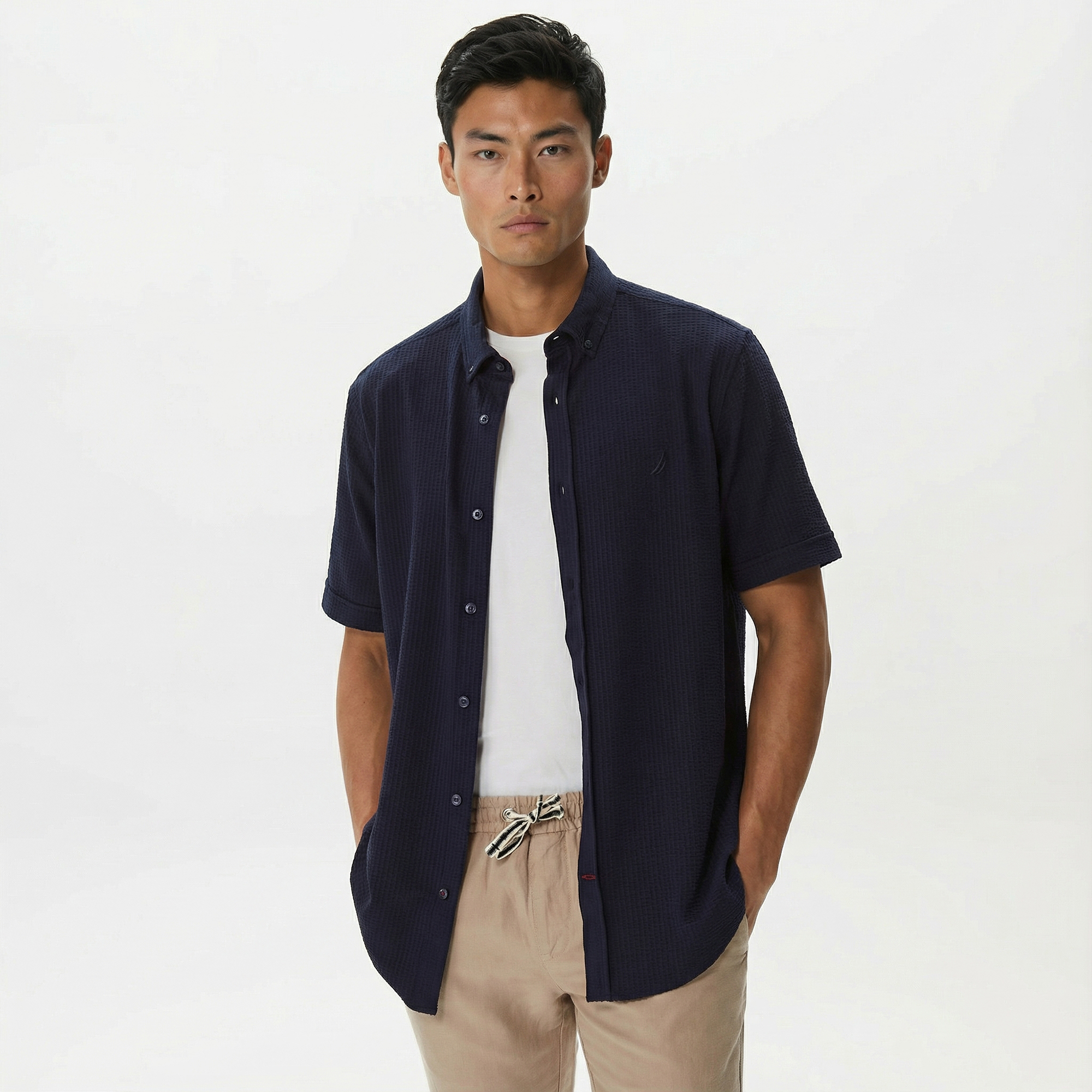  Nautica Erkek Lacivert Classic Fit Kısa Kollu Gömlek