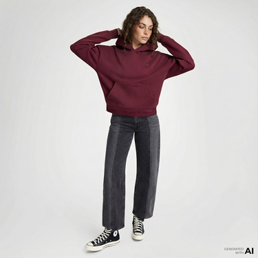  Converse Kadın Oversize Fit Bordo Hoodie