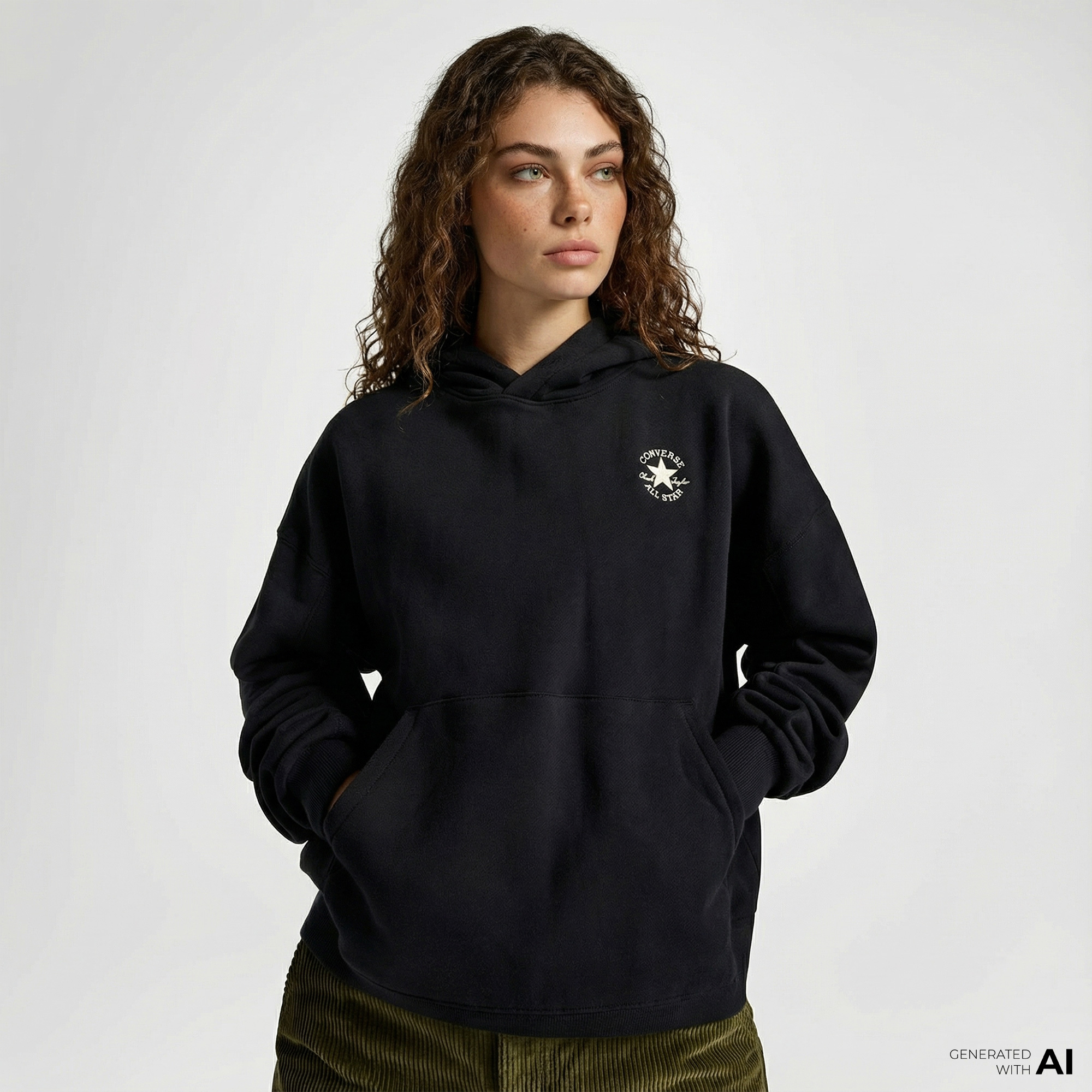  Converse Kadın Oversize Fit Siyah Hoodie