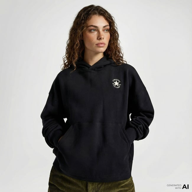  Converse Kadın Oversize Fit Siyah Hoodie