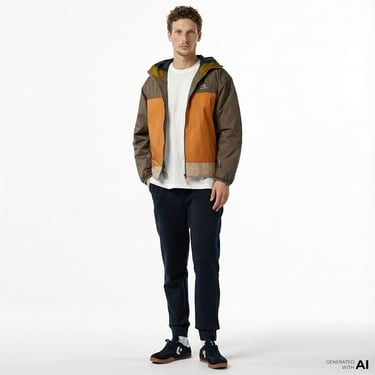  Converse Erkek Kapüşonlu Renk Bloklu Kahverengi Mont