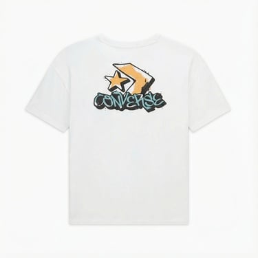  Converse Kadın Oversized Fit Grafik Baskılı Beyaz T-Shirt