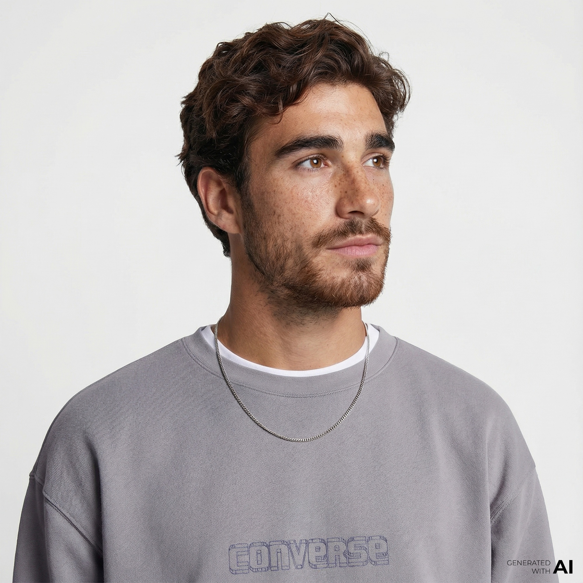 Converse Erkek Loose Fit Baskılı Gri Sweatshirt