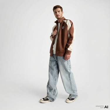  Converse Erkek Renk Bloklu Kahverengi Eşofman Üstü