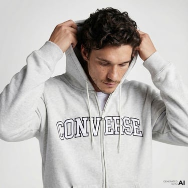 Converse Erkek Fermuarlı Gri Hoodie