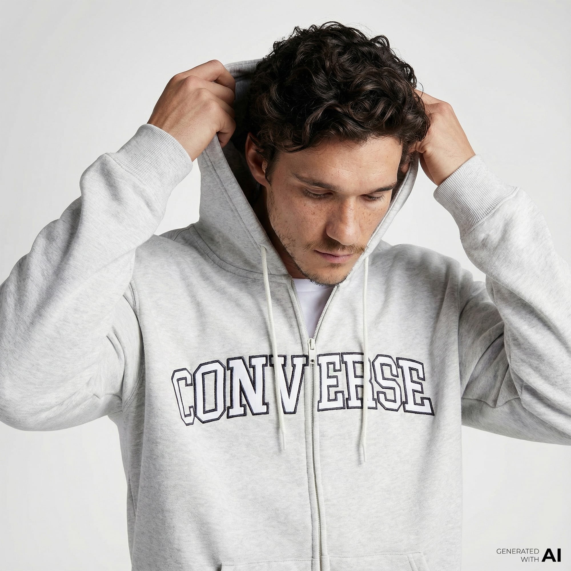  Converse Erkek Fermuarlı Gri Hoodie