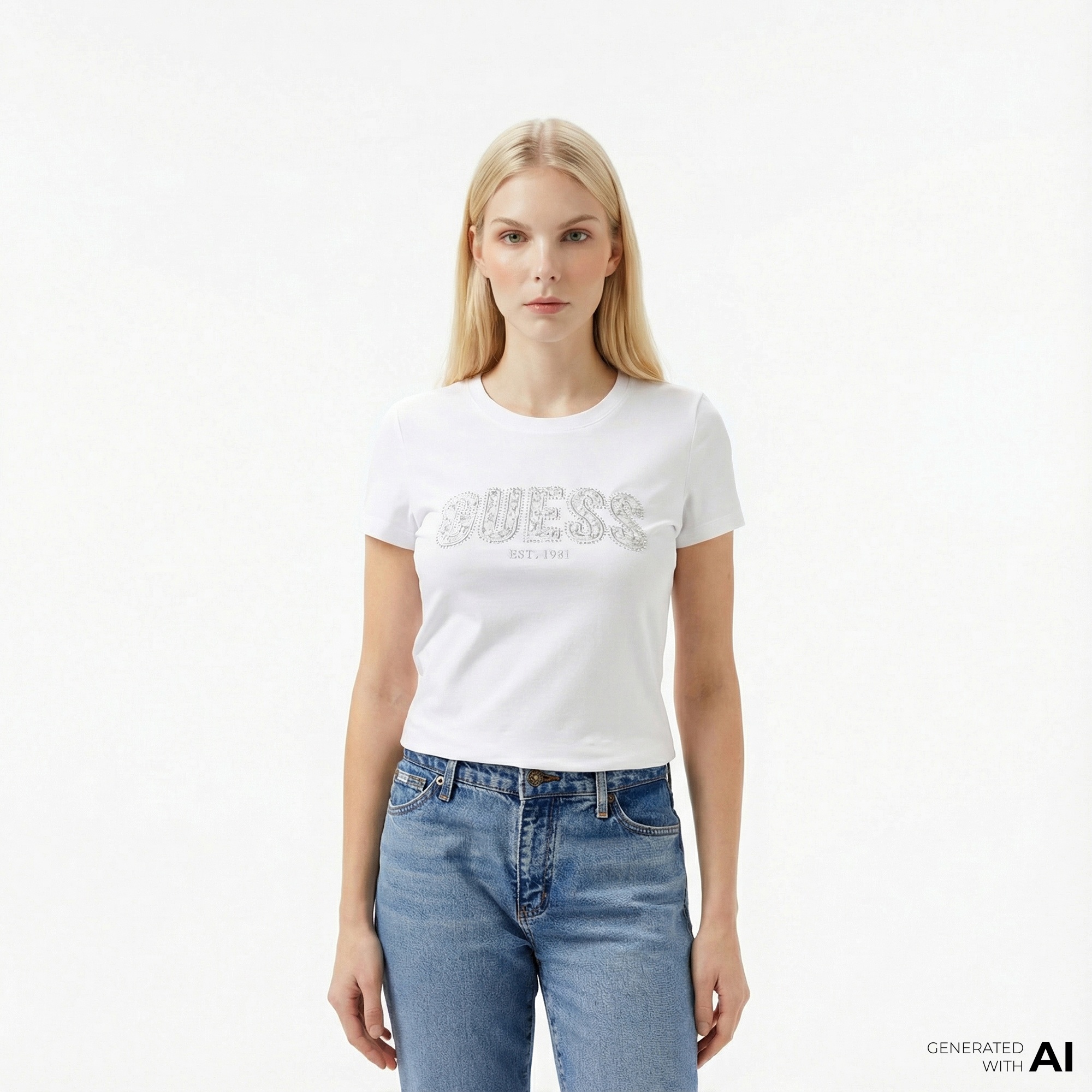 Guess Logo Kadın Beyaz T-Shirt