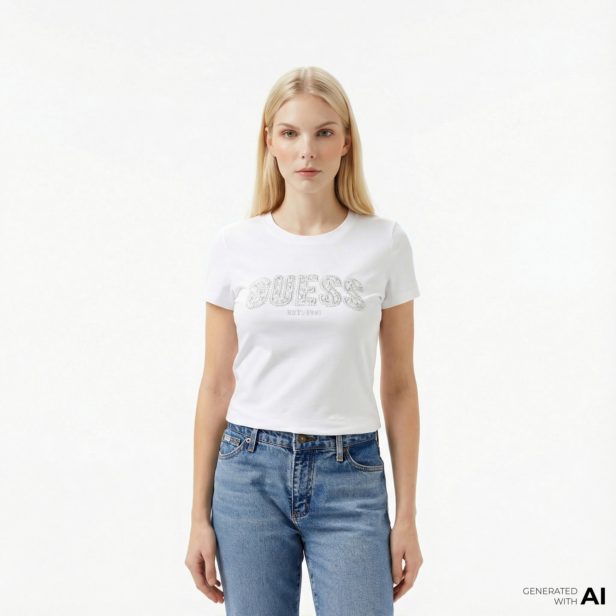  Guess Logo Kadın Beyaz T-Shirt