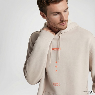  Converse Erkek Loose Fit Bej Hoodie