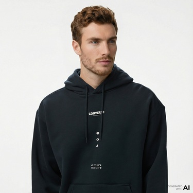  Converse Erkek Loose Fit Siyah Hoodie