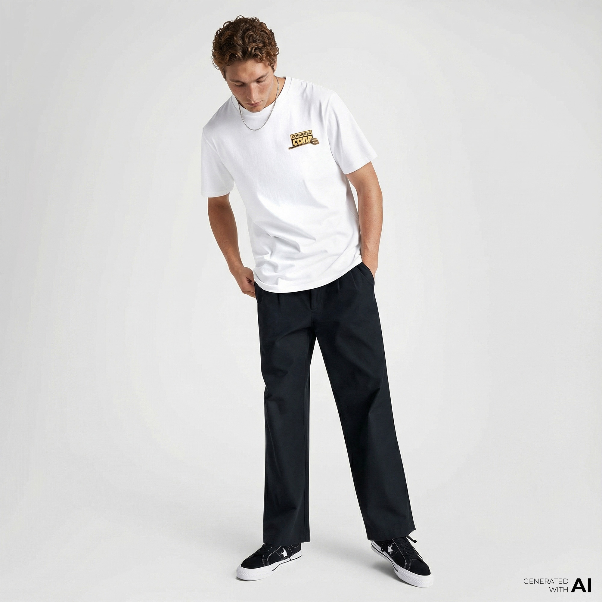 Converse Erkek Loose Fit Baskılı Beyaz T-Shirt