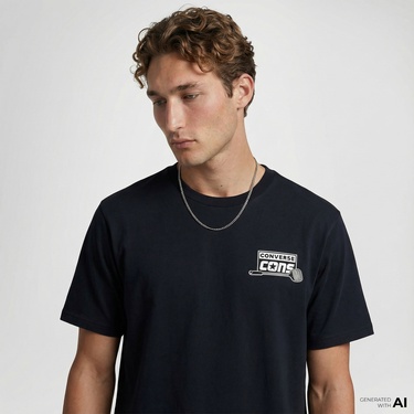  Converse Erkek Loose Fit Baskılı Siyah T-Shirt