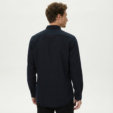  Nautica Erkek Siyah Classic Fit Keten Gömlek