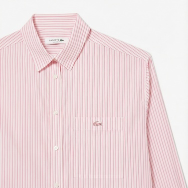  Lacoste Kadın Oversize Fit Çizgili Pembe Gömlek