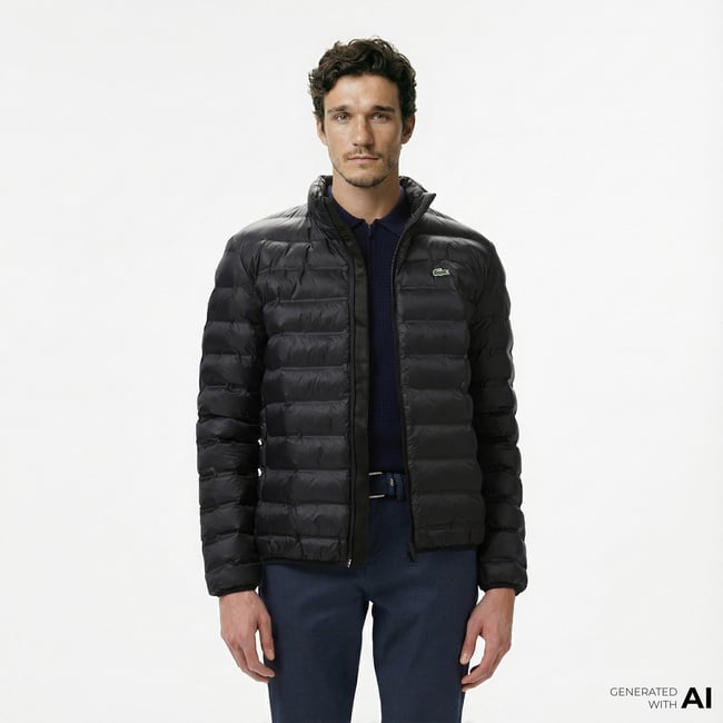  Lacoste Erkek Kapüşonlu Siyah Mont