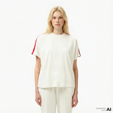  Lacoste Kadın Bisiklet Yaka Beyaz T-Shirt