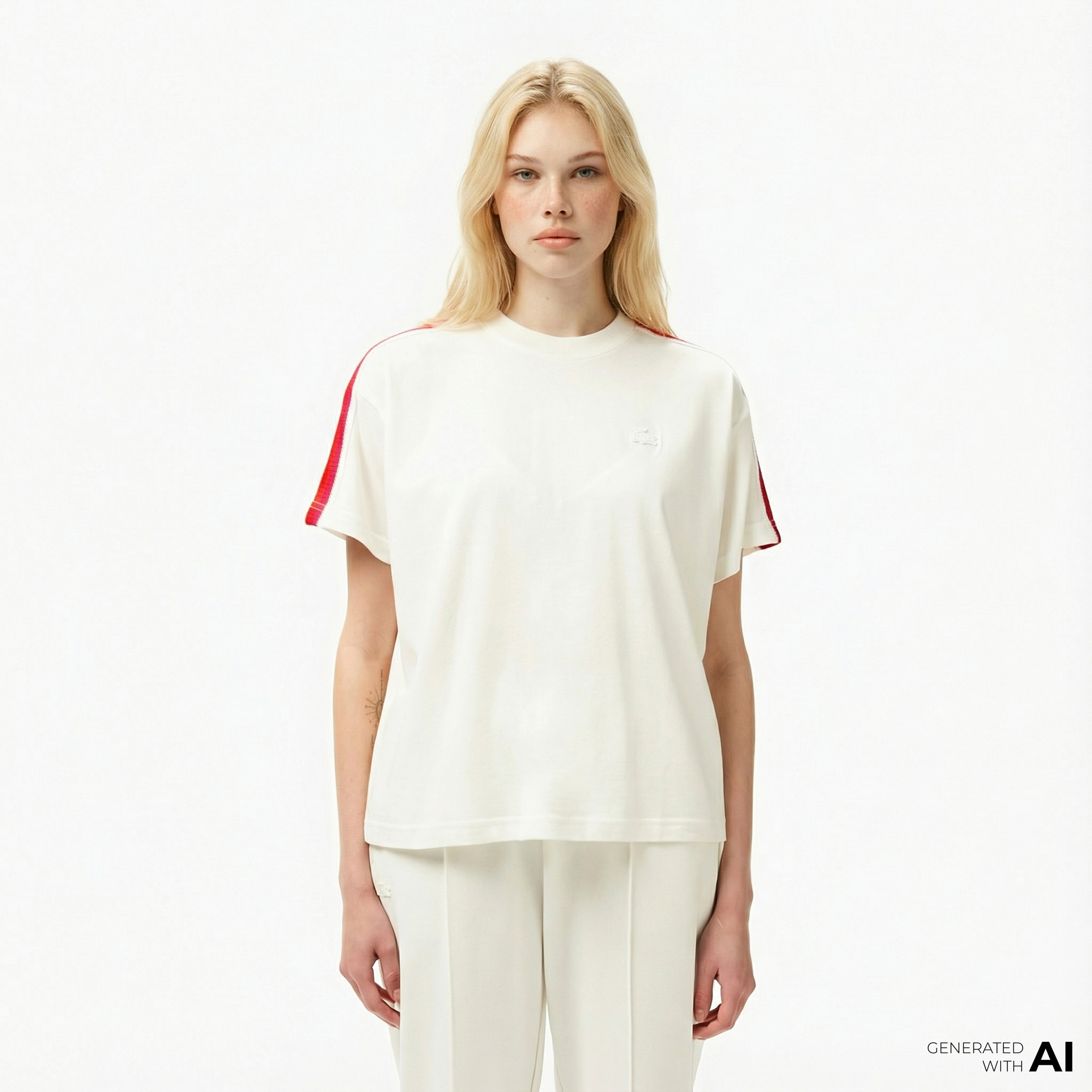  Lacoste Kadın Bisiklet Yaka Beyaz T-Shirt