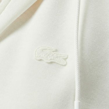  Lacoste Kadın Crop Fit Fermuarlı Renk Bloklu Beyaz Sweatshirt