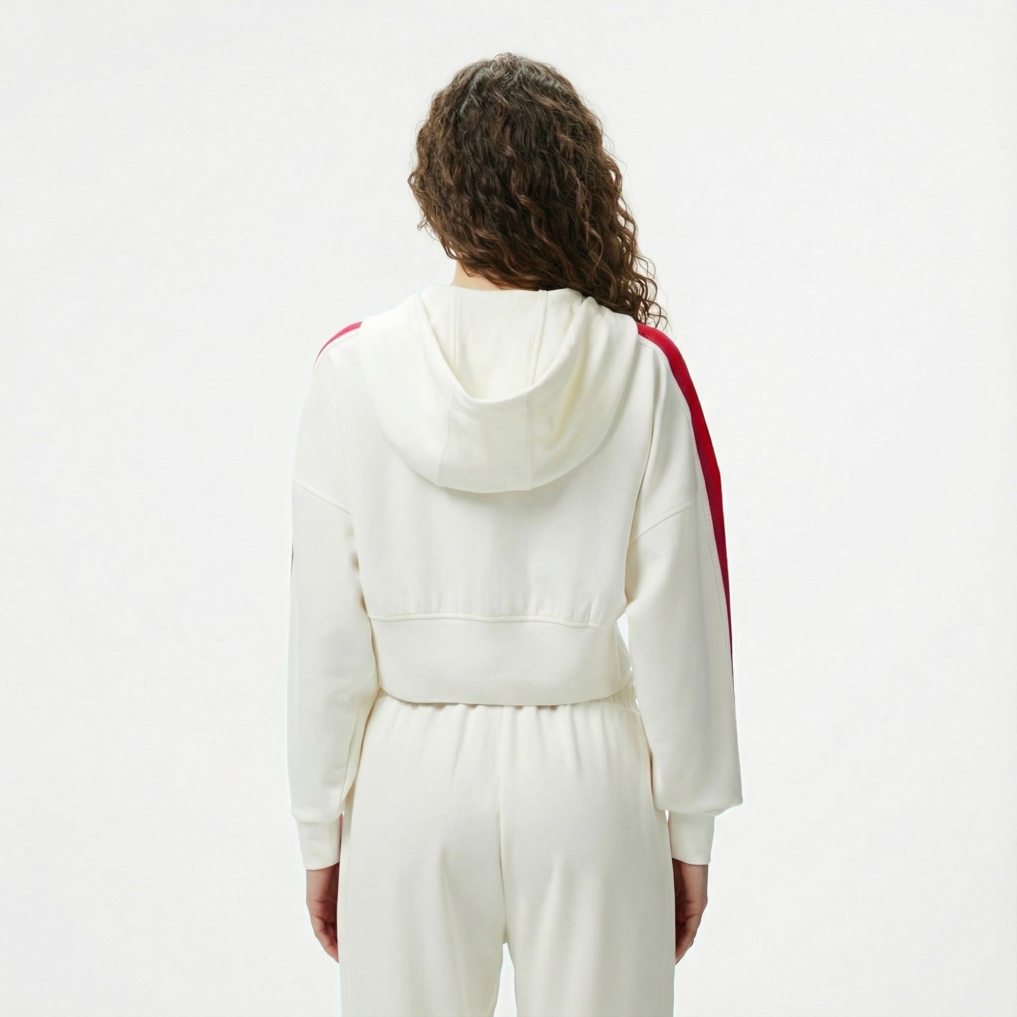 Lacoste Kadın Crop Fit Fermuarlı Renk Bloklu Beyaz Sweatshirt