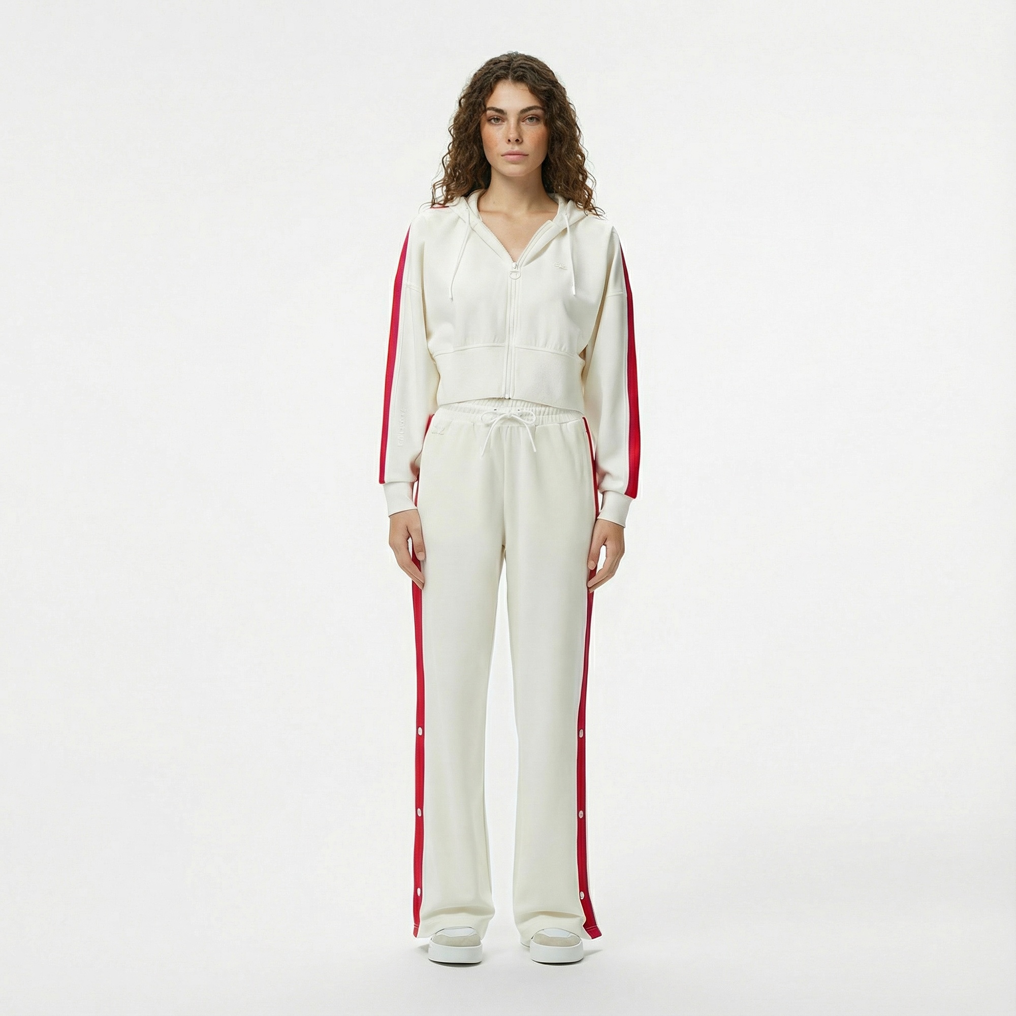 Lacoste Kadın Crop Fit Fermuarlı Renk Bloklu Beyaz Sweatshirt