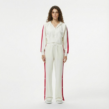  Lacoste Kadın Crop Fit Fermuarlı Renk Bloklu Beyaz Sweatshirt