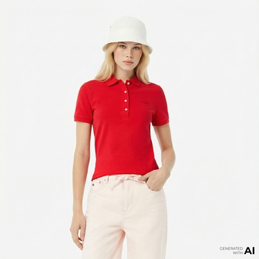  Lacoste L.12.D Kadın Slim Fit Kırmızı Polo