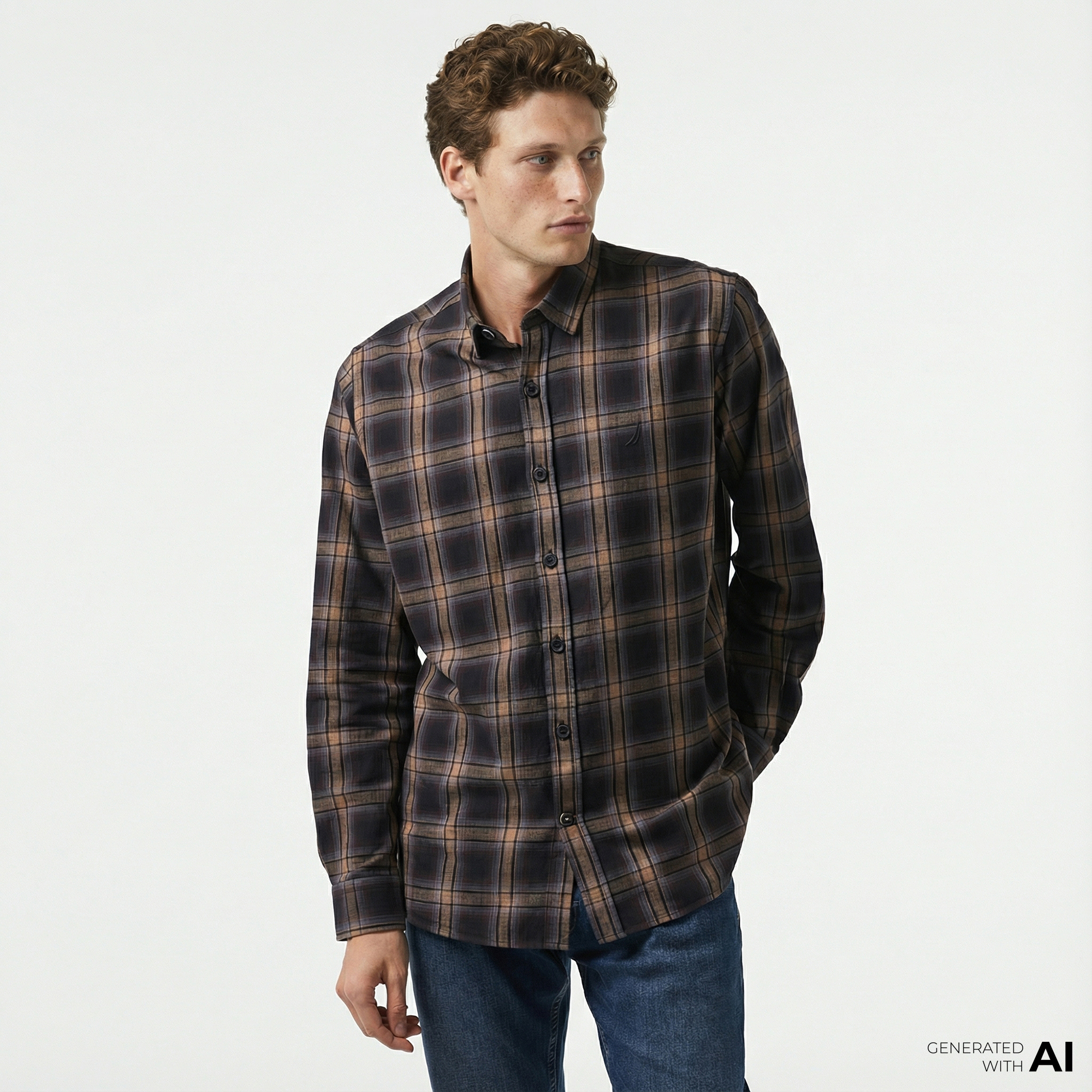  Nautica Erkek Kahverengi Classic Fit Gömlek