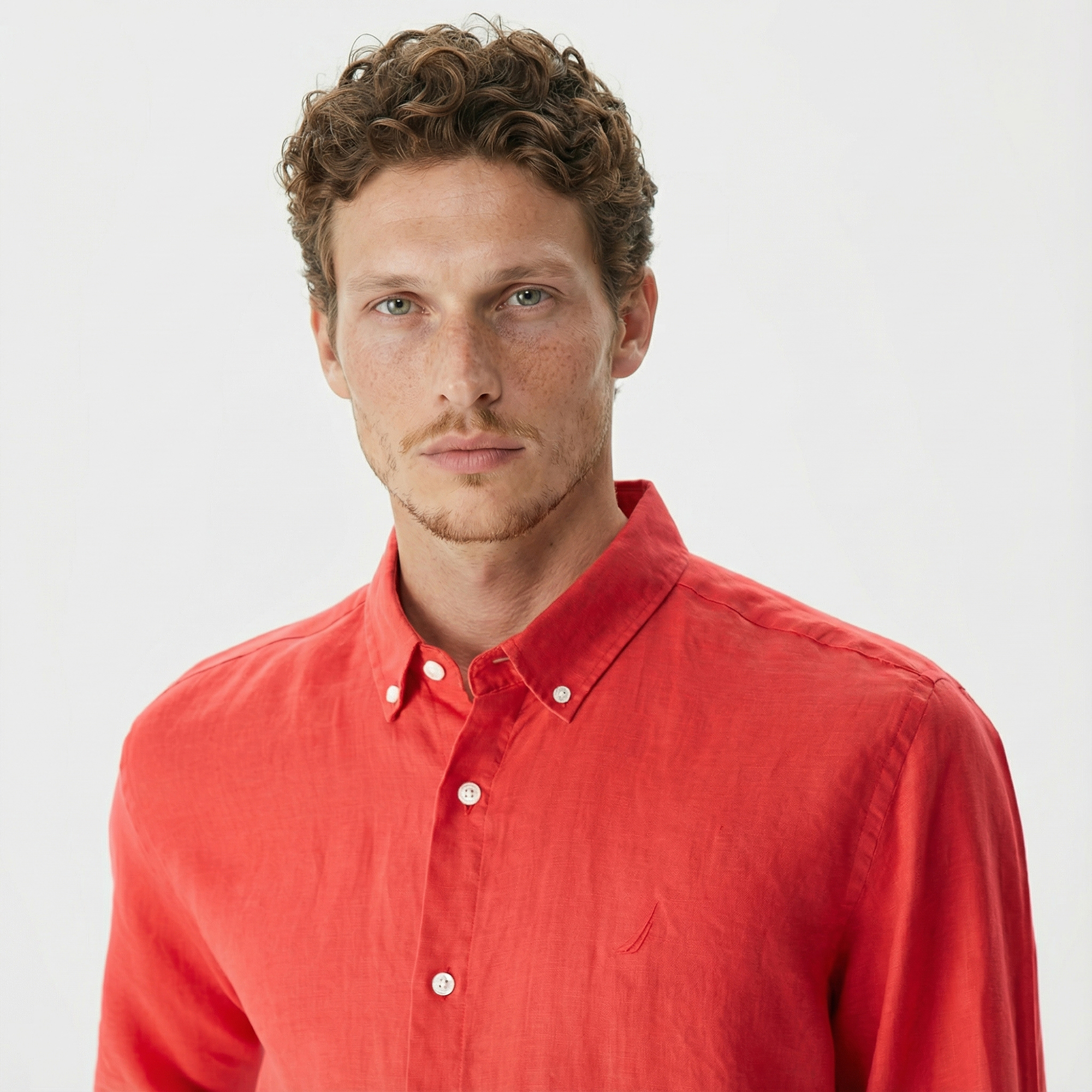  Nautica Erkek Kırmızı Classic Fit Uzun Kollu Keten Gömlek