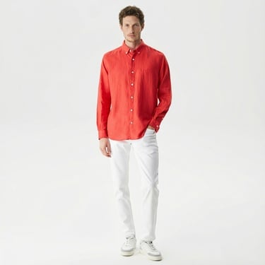  Nautica Erkek Kırmızı Classic Fit Uzun Kollu Keten Gömlek