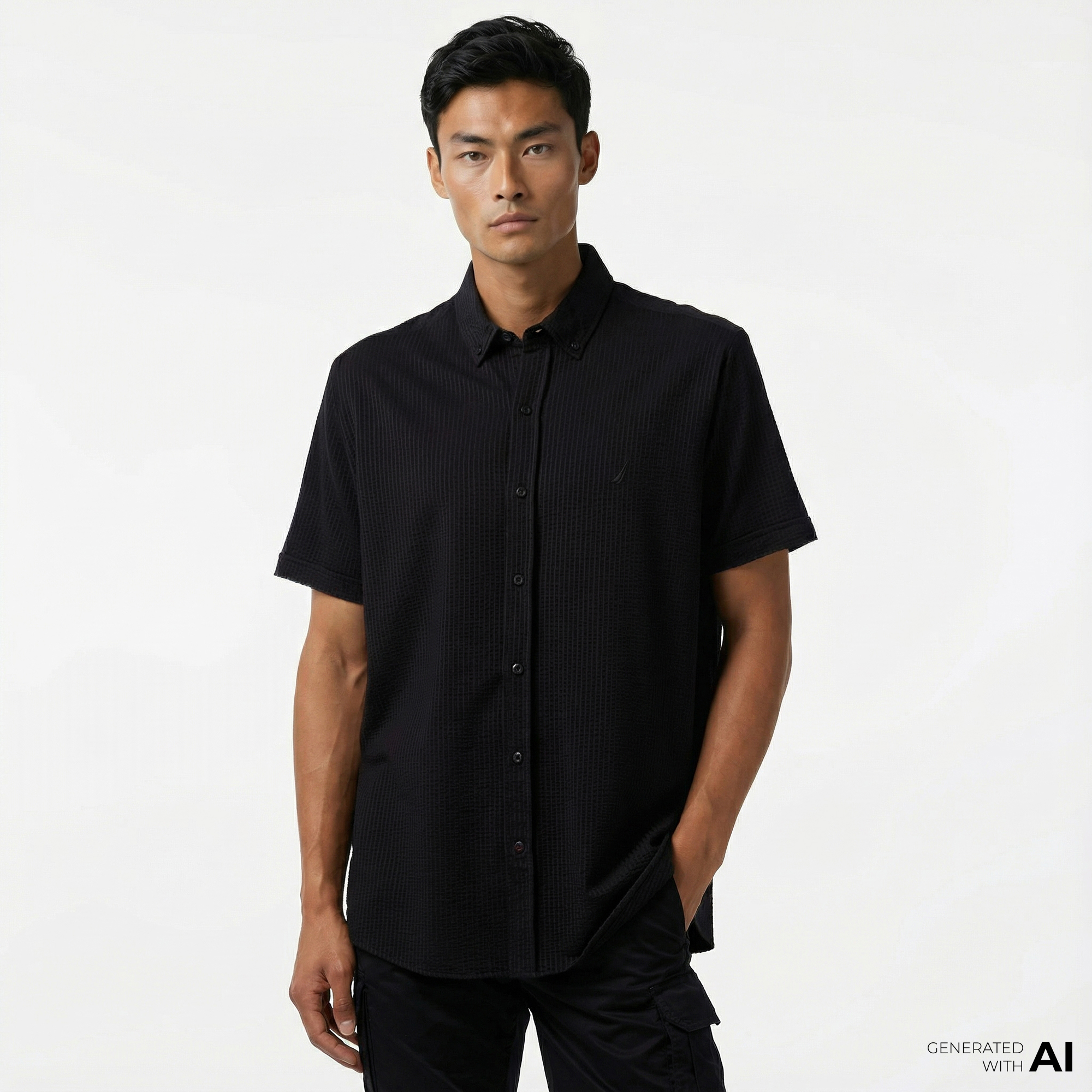  Nautica Erkek Siyah Classic Fit Kısa Kollu Gömlek