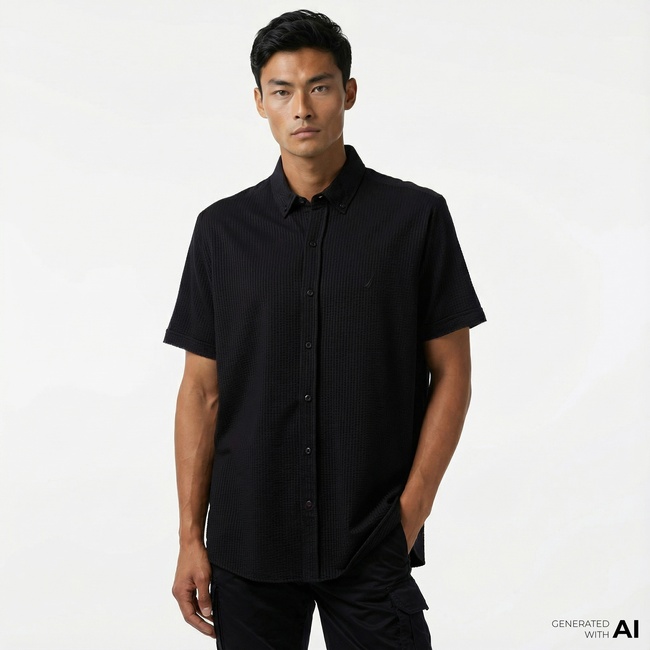 Nautica Erkek Siyah Classic Fit Kısa Kollu Gömlek