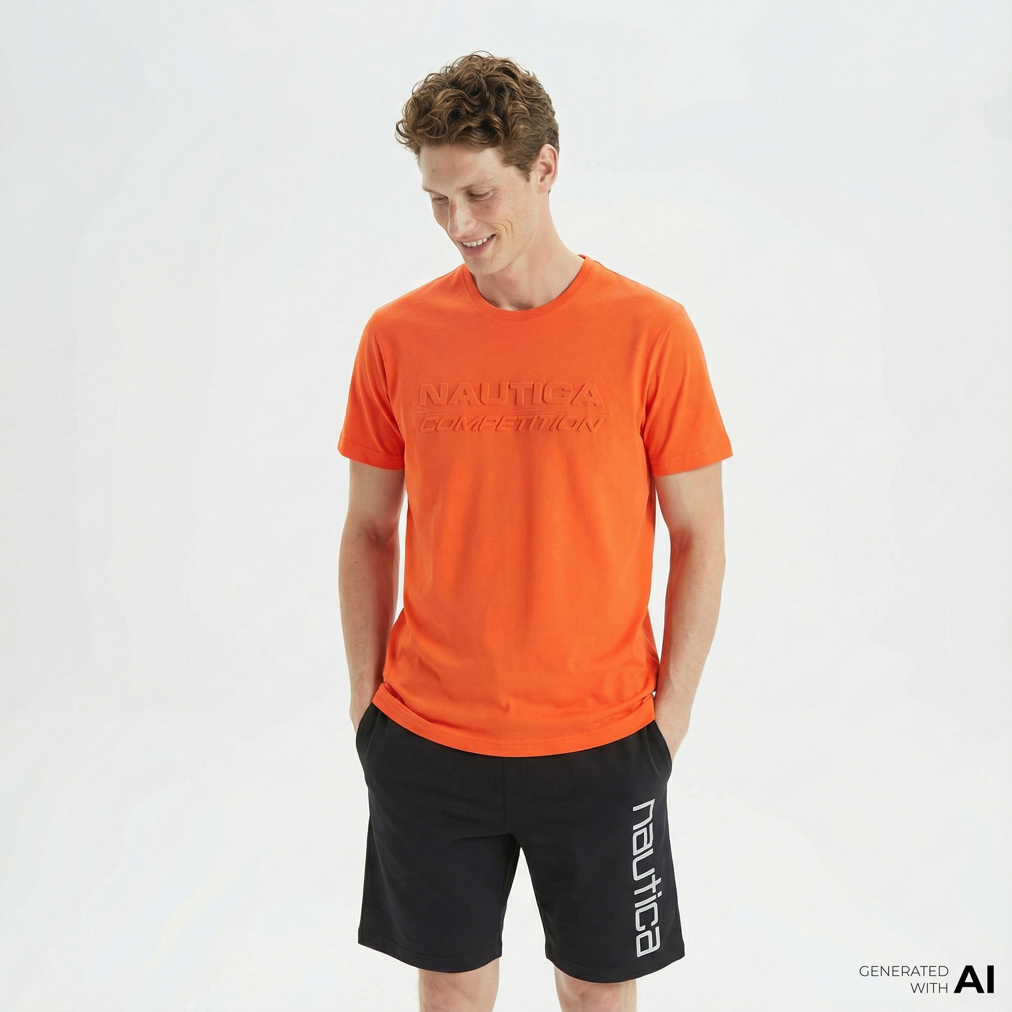  Nautica Erkek Turuncu Standart Fit Baskılı T-Shirt