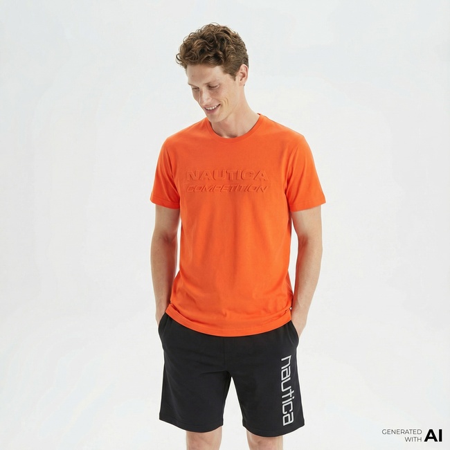  Nautica Erkek Turuncu Standart Fit Baskılı T-Shirt